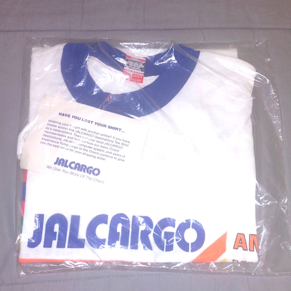 Vintage JAL CARGO T-shirt 1970s SM New old Stock